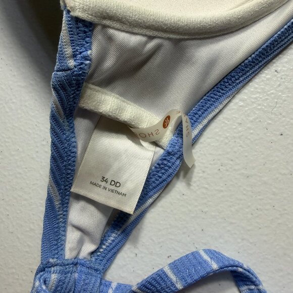 Shade & Shore 34DD Push-Up Bikini Top – Blue Striped Halter Swim Top - Picture 3 of 3